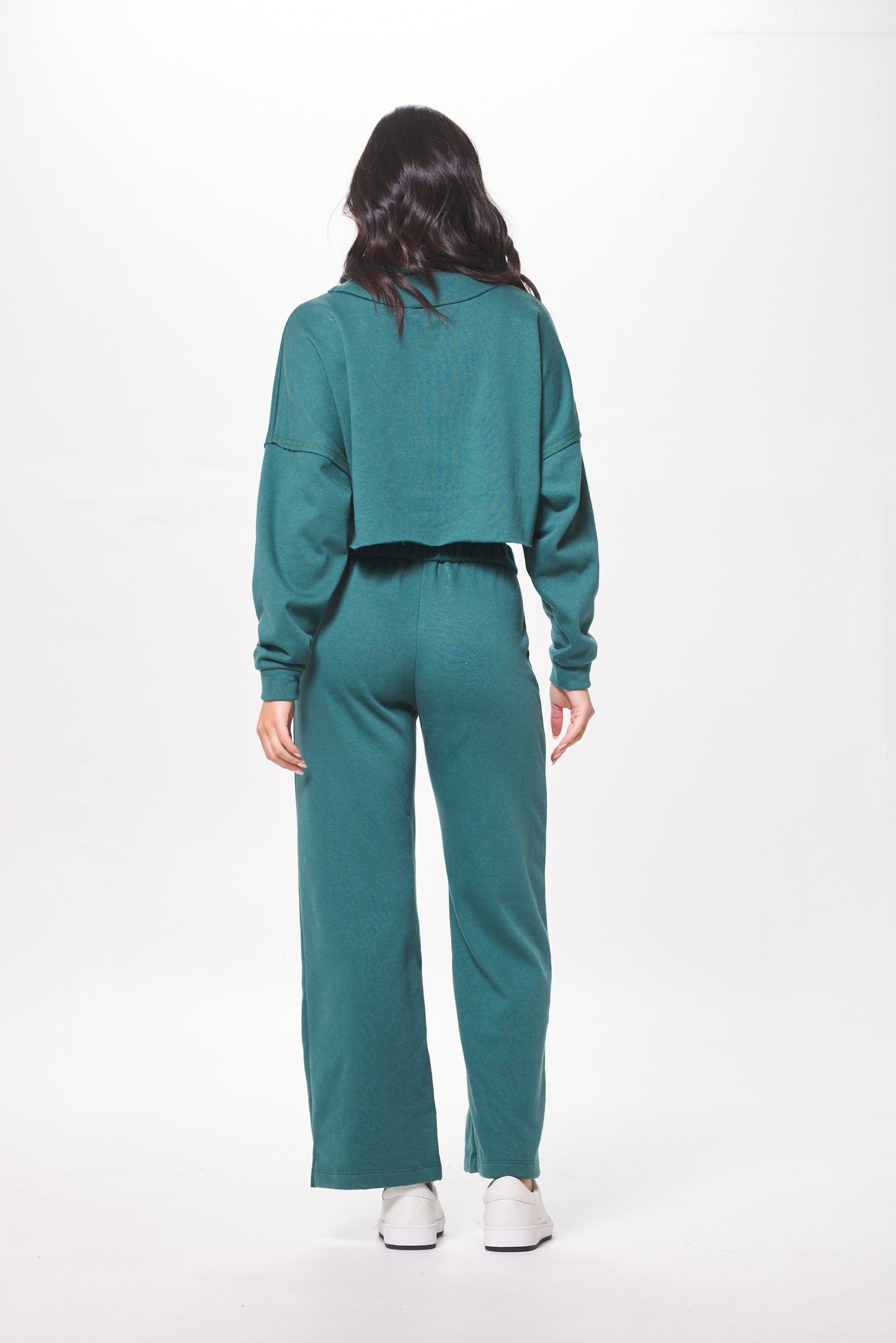 Teal Green Fleece Quarter Zip w/ Raw Edge