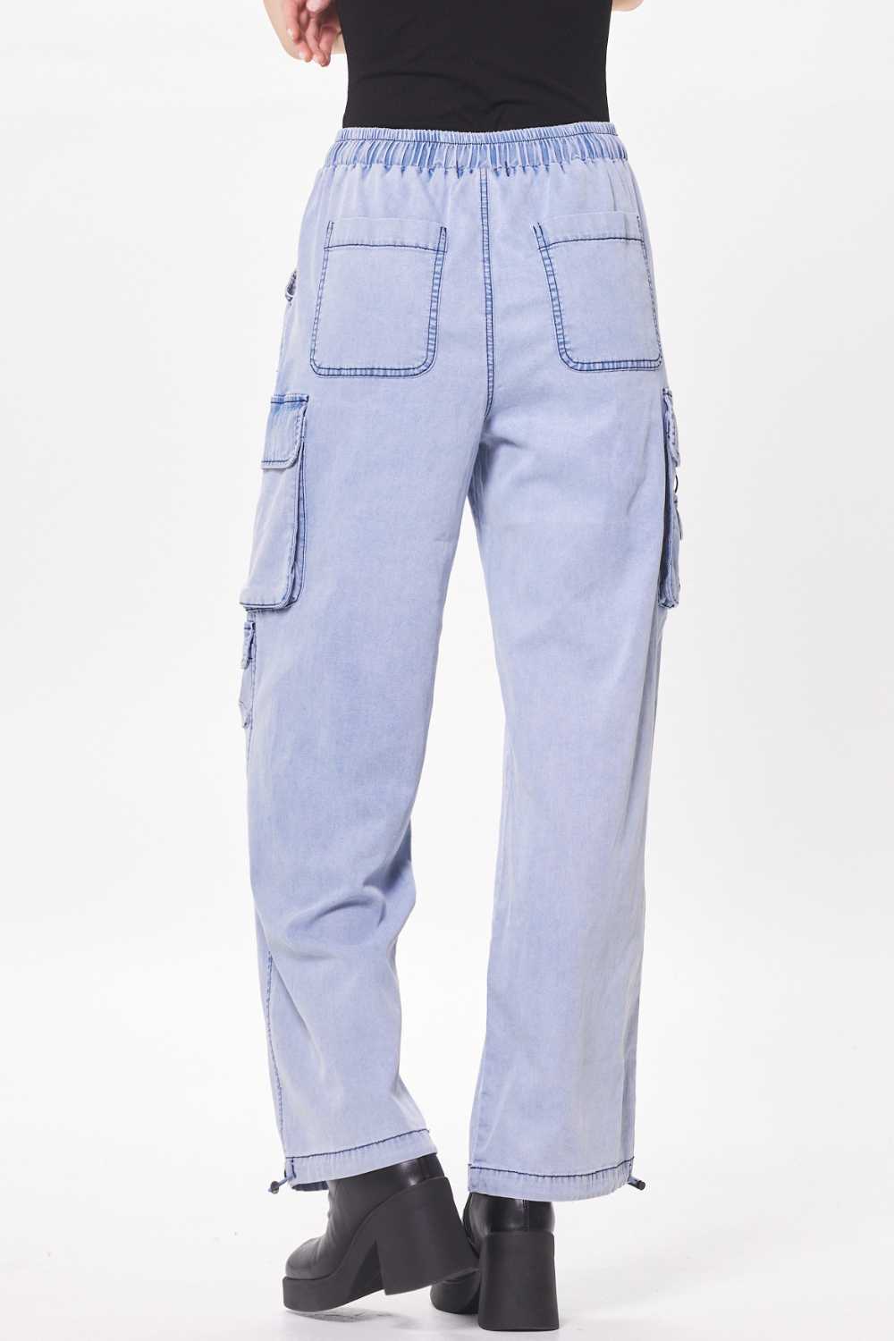Stone Wash Blue Drapey Tencel Cargo Pant