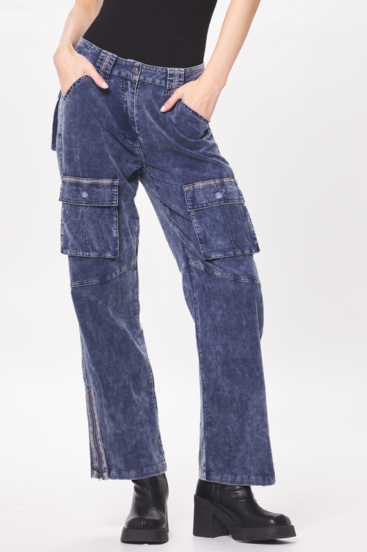 Slate Blue Baby Cord Cargo Pant