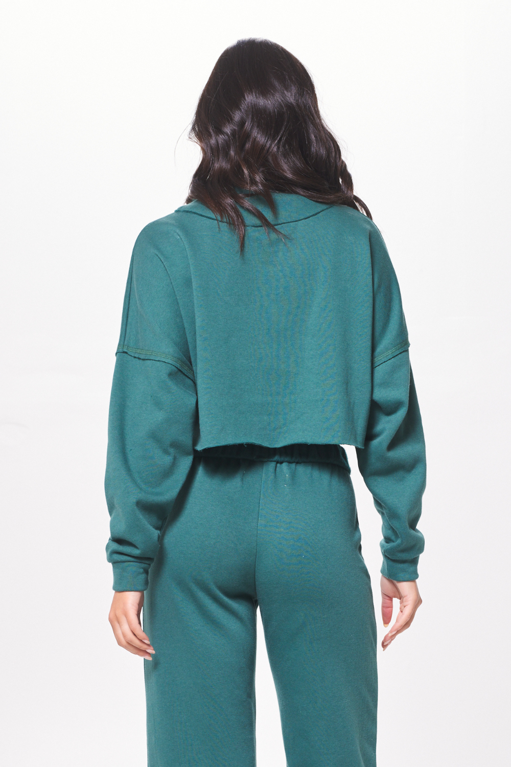 Teal Green Fleece Quarter Zip w/ Raw Edge