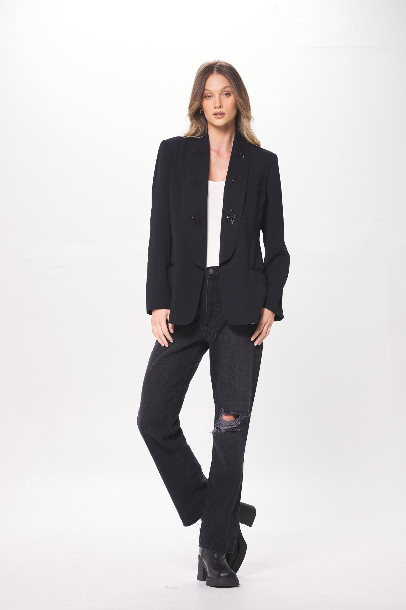 Black Blazer w/ Rhinestone Star Details