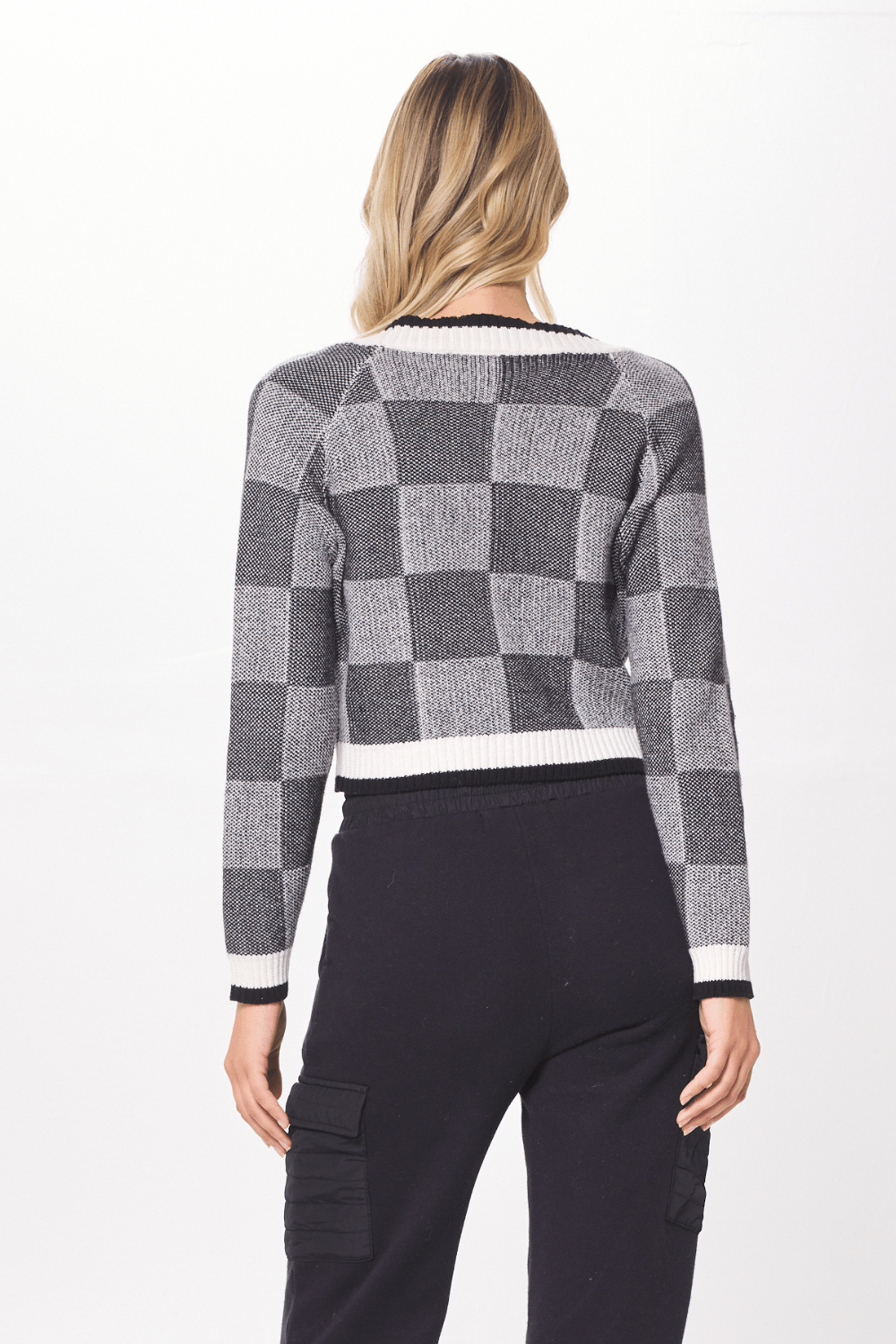 Black & Cream Knit Checkered Cardigan