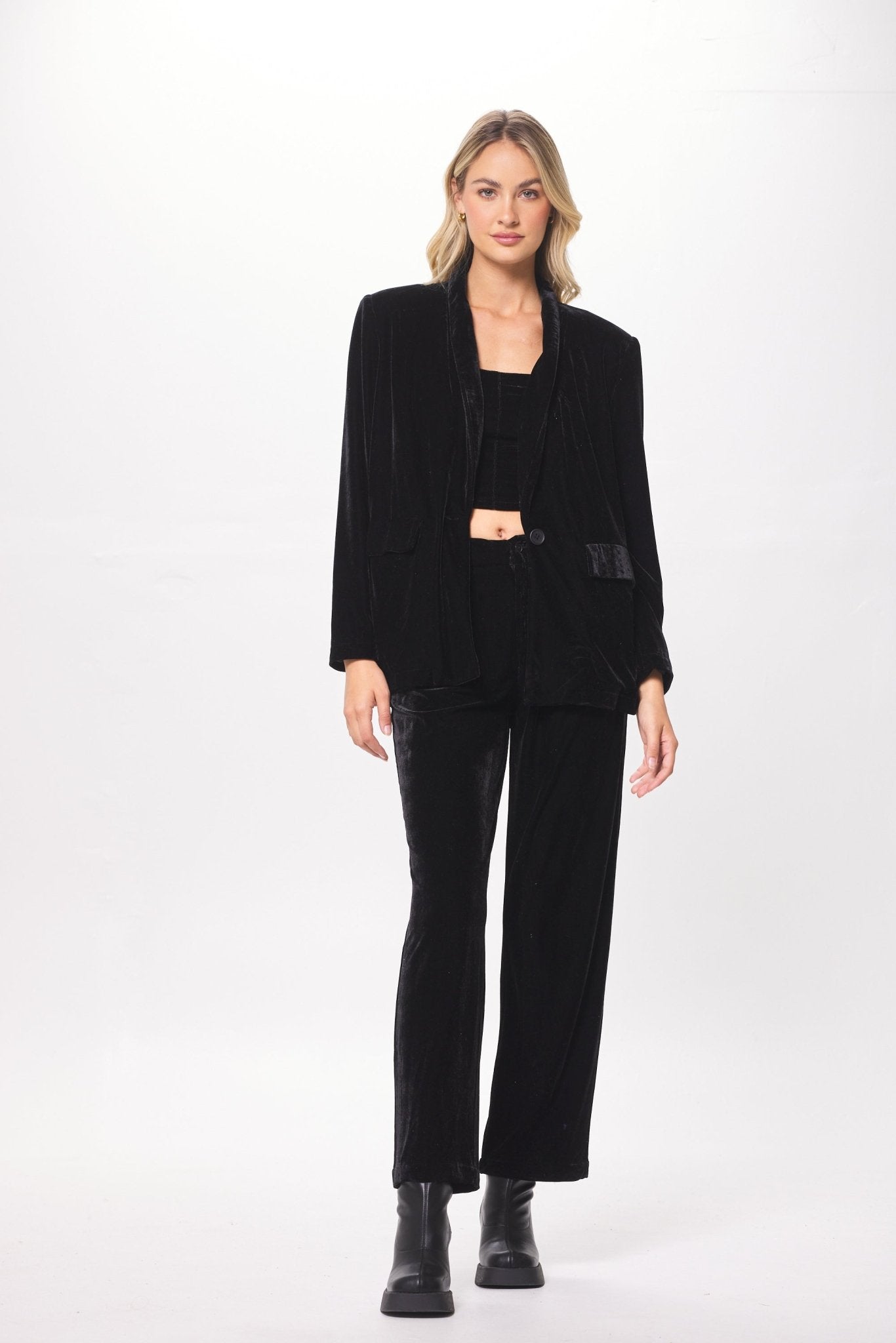 Black Oversized Velvet Blazer