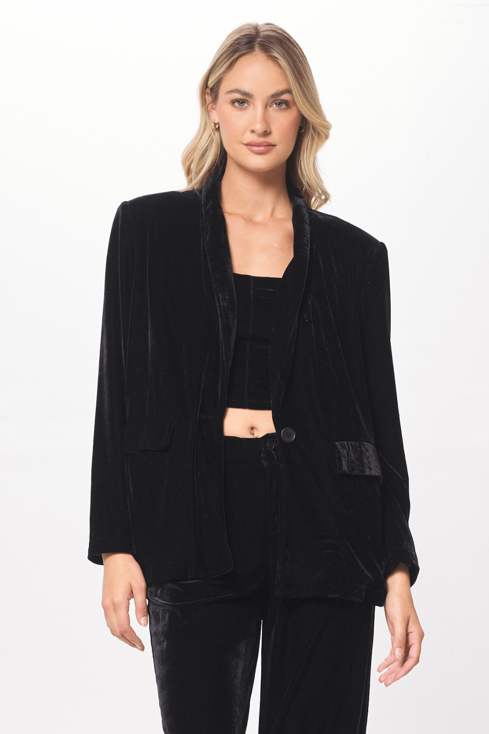 Black Oversized Velvet Blazer