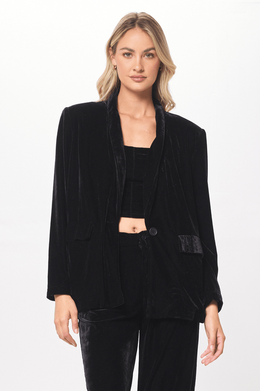 Black Oversized Velvet Blazer
