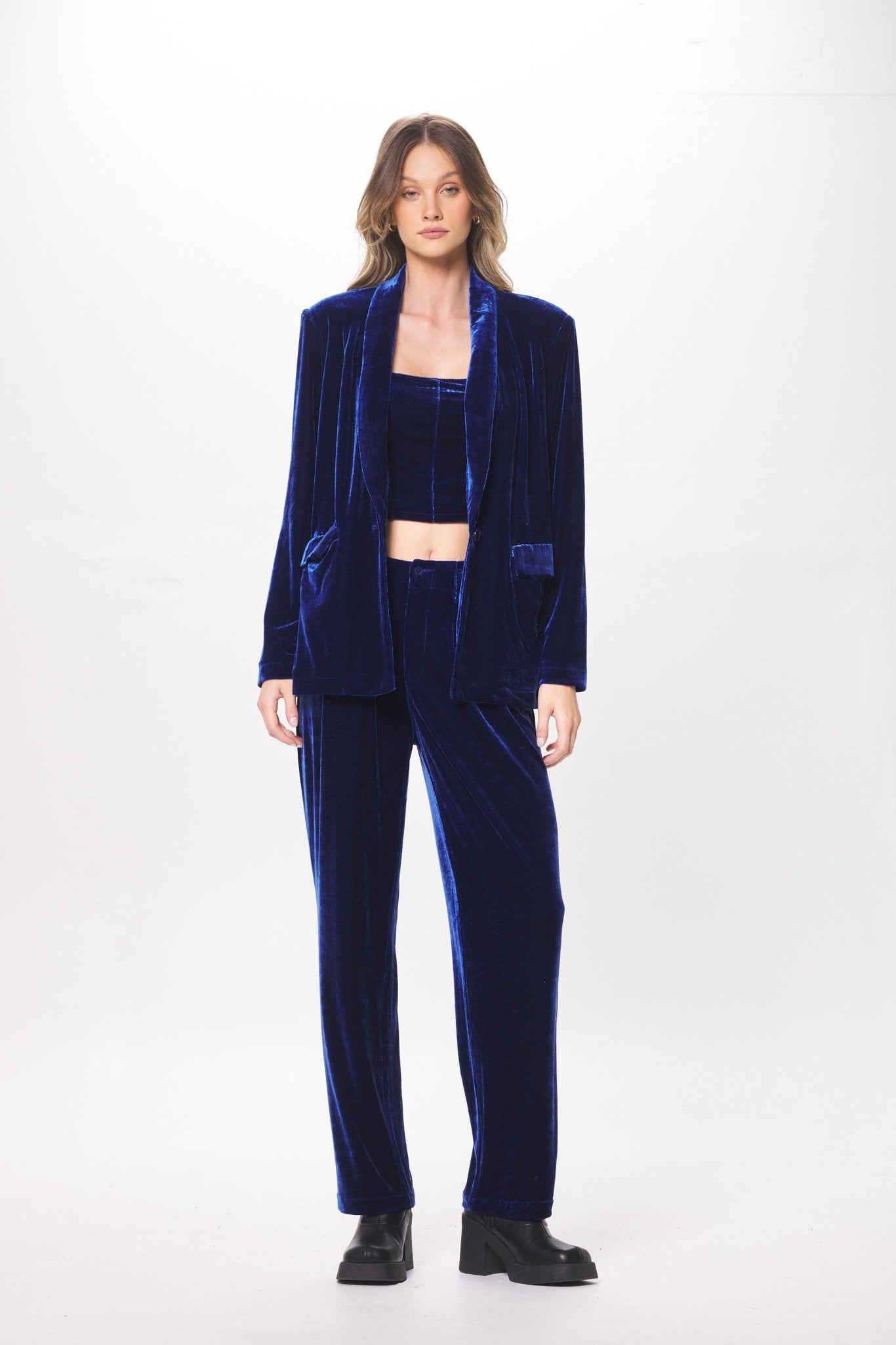 Deep Blue Oversized Velvet Blazer