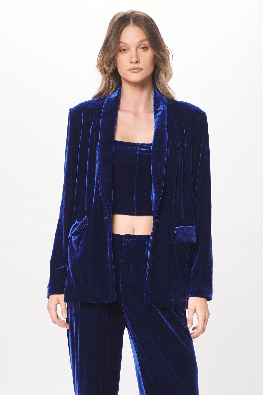Deep Blue Oversized Velvet Blazer