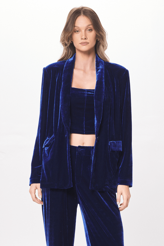 Deep Blue Oversized Velvet Blazer