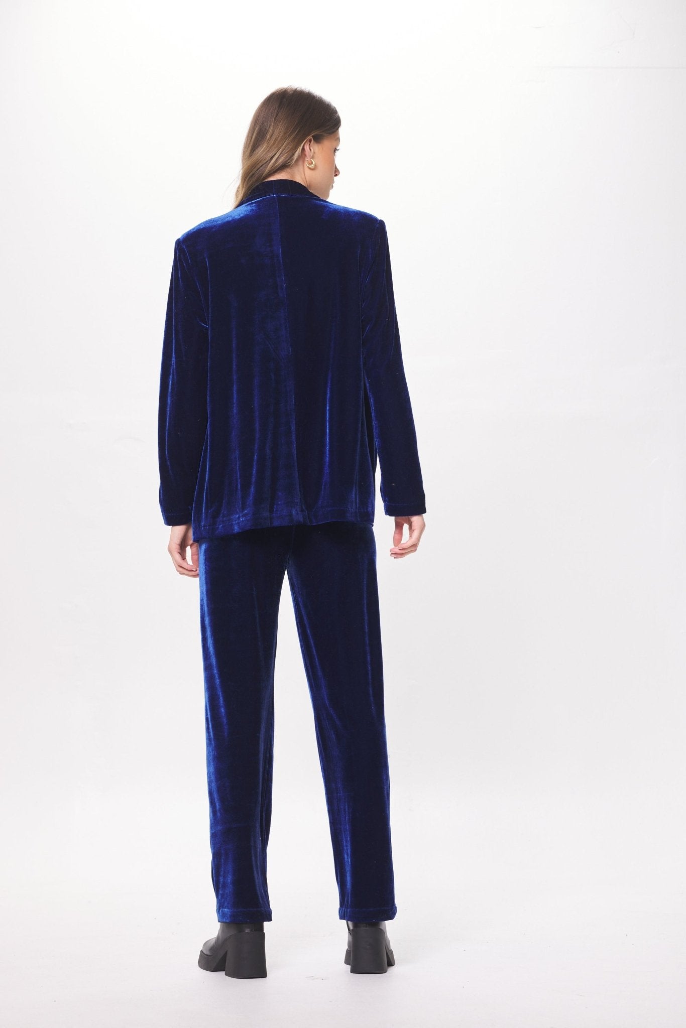 Deep Blue Oversized Velvet Blazer