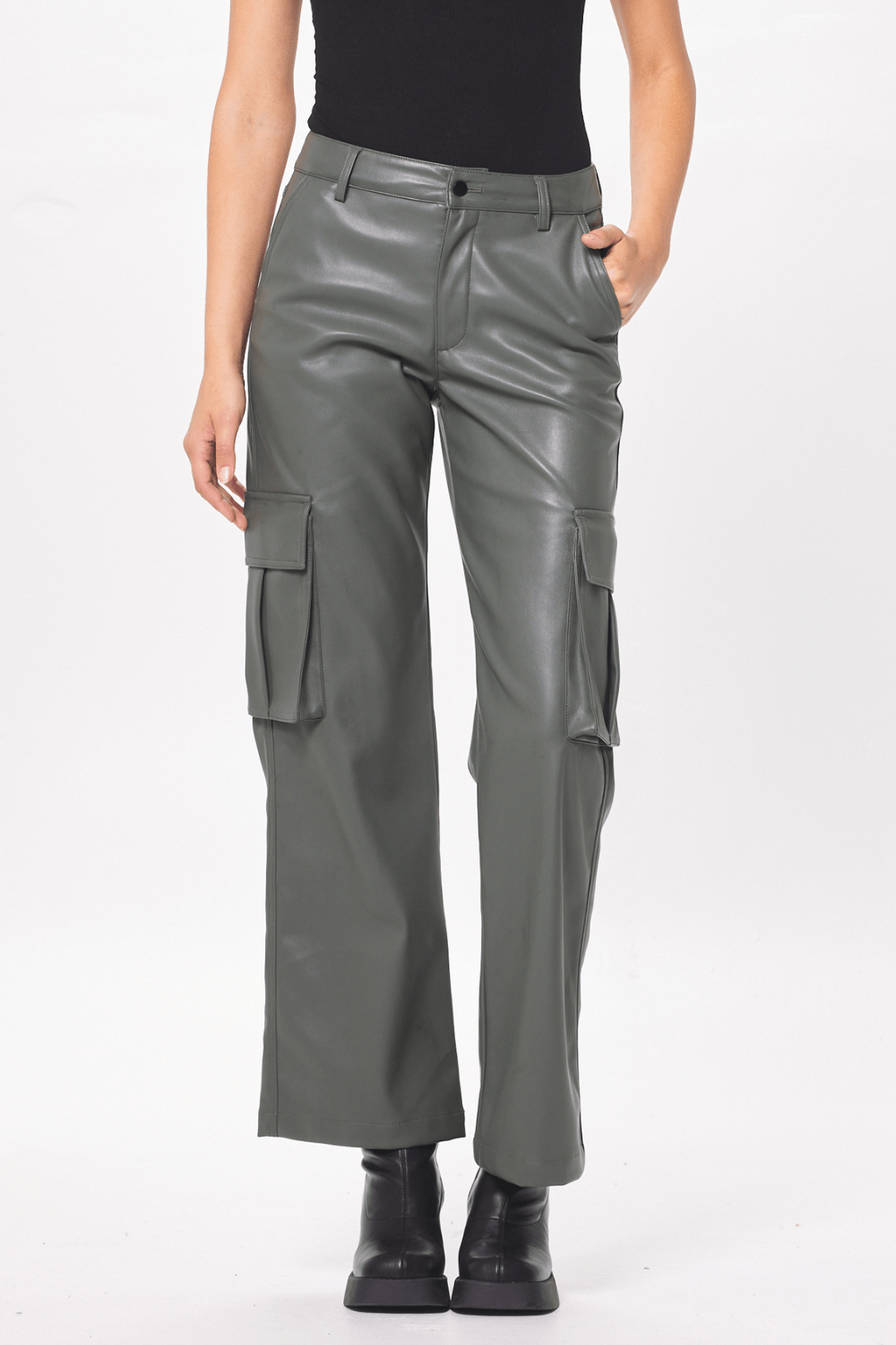 Gravel Faux Leather Cargo Pant