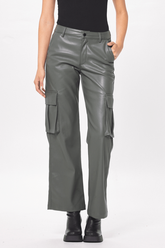 Gravel Faux Leather Cargo Pant