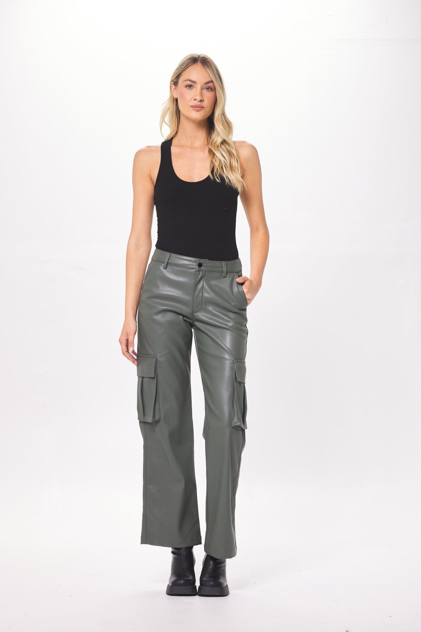 Gravel Faux Leather Cargo Pant